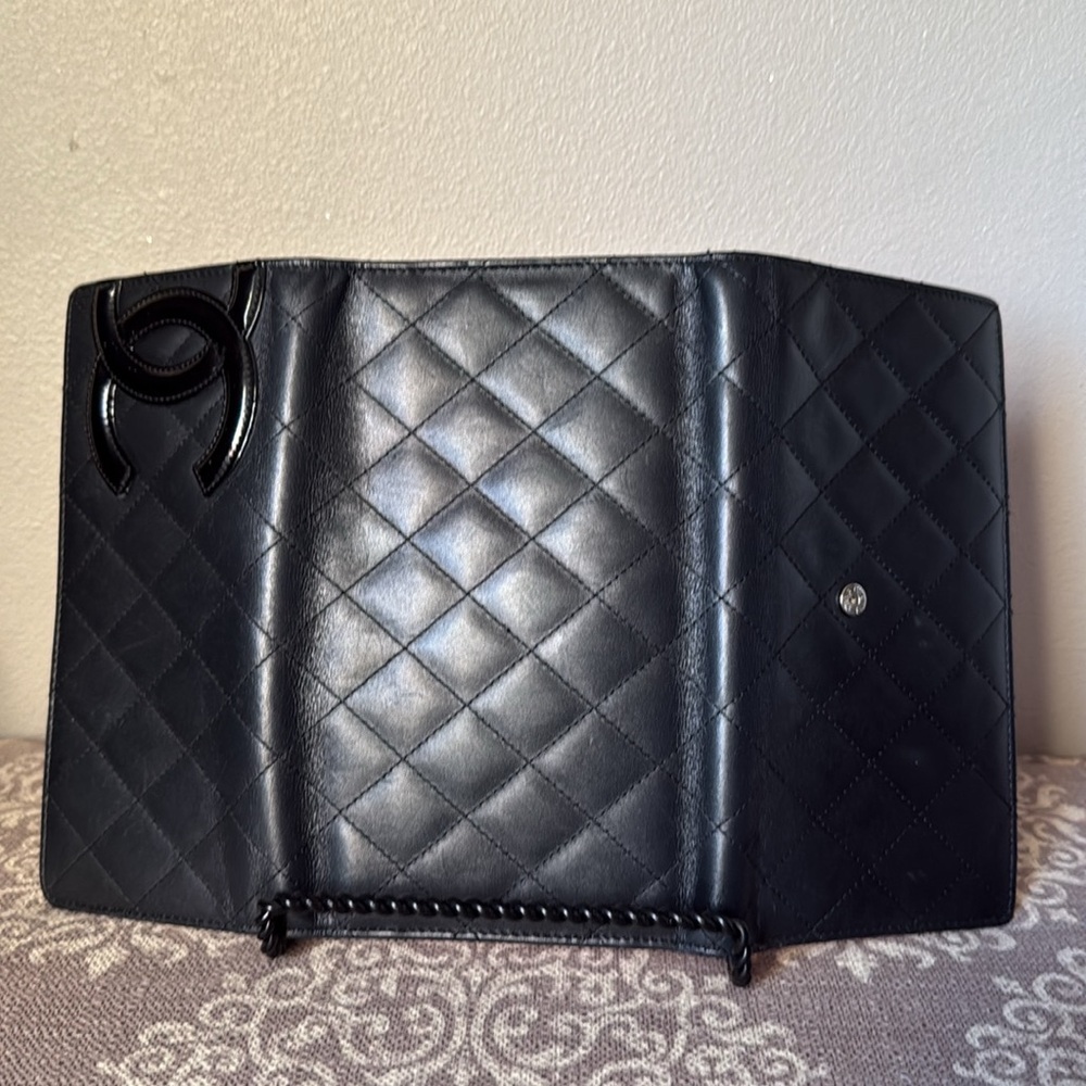 CHANEL Interlocking CC Cambon Calf Leather Enamel Black/Pink Wallet/Clutch/WOC - Picture 15 of 17